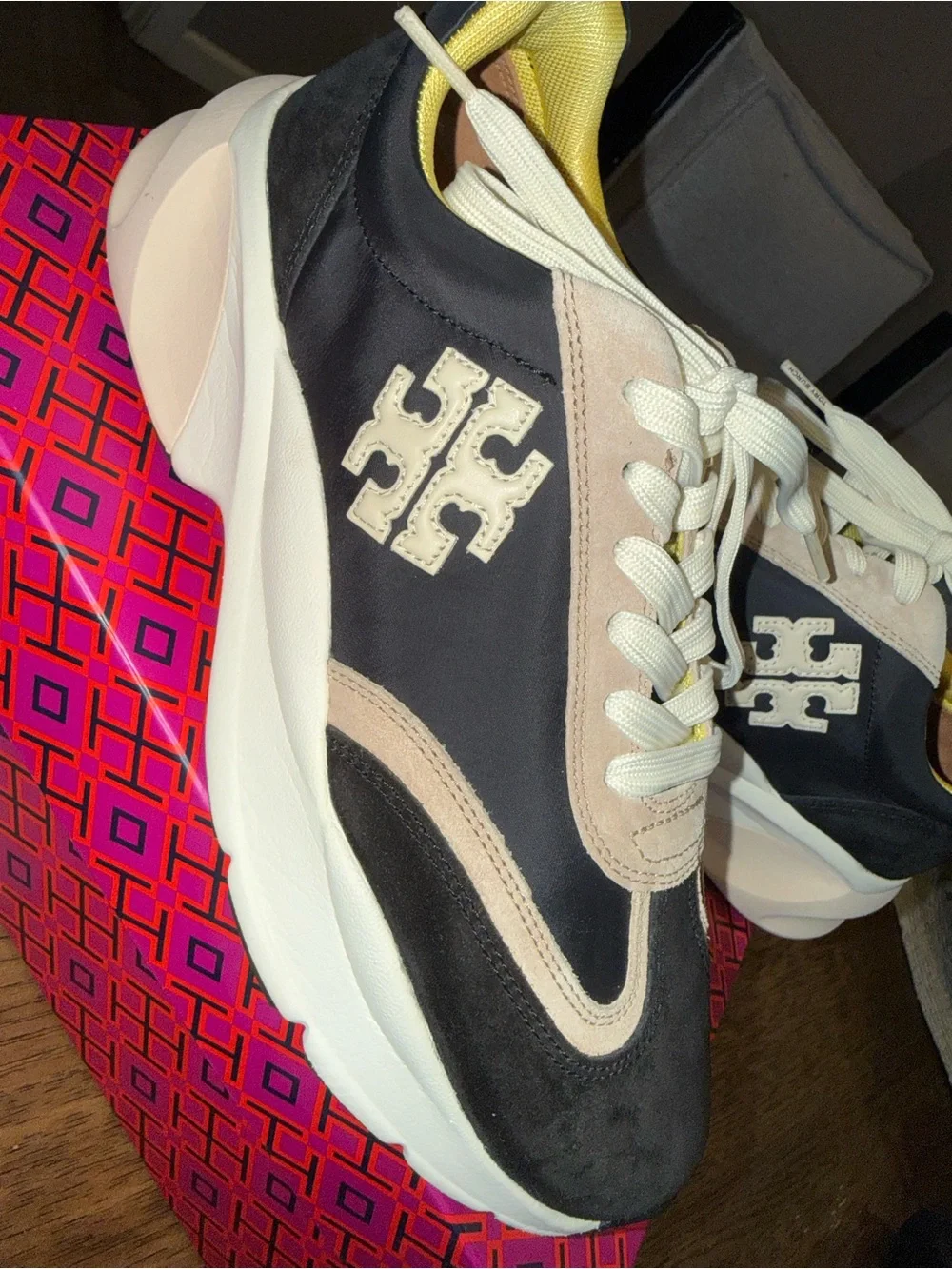 Tory Burch Black Sneakers with Yellow Lining